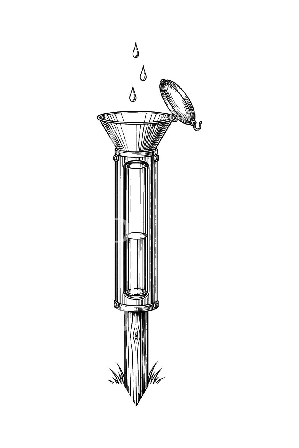 Tattoo-Design eines Messing-Regenmessers am Pfahl