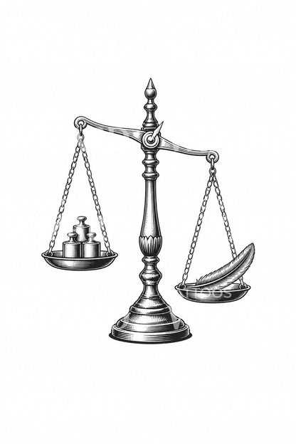 Brass Scales Weighing a Feather Tattoo Idea