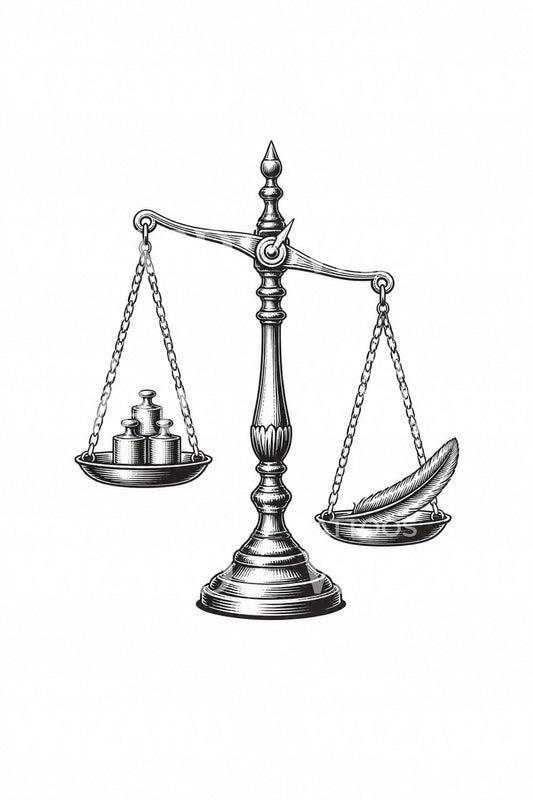 Brass Scales Weighing a Feather Tattoo Idea