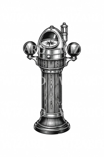 Ilustração de bússola náutica em latão num binnacle