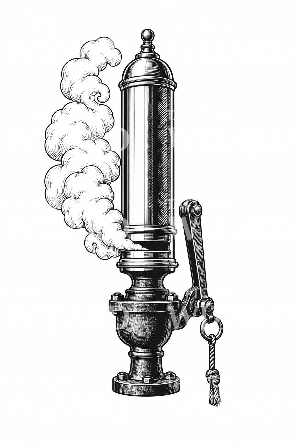 Brass Steam Whistle Blowing Tattoo Illustration