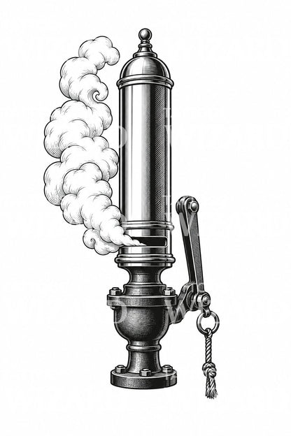 Brass Steam Whistle Blowing Tattoo Illustration