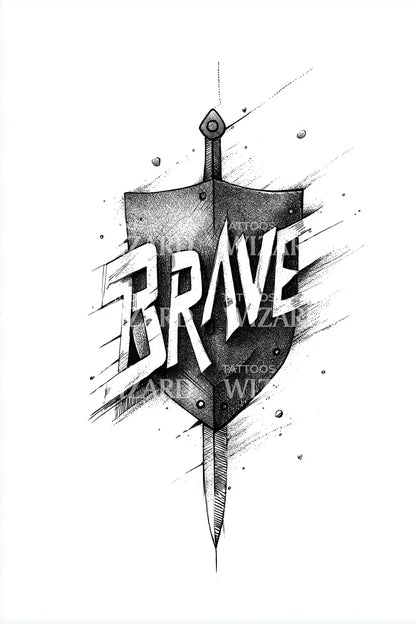 Brave Heraldic Shield Tattoo Design
