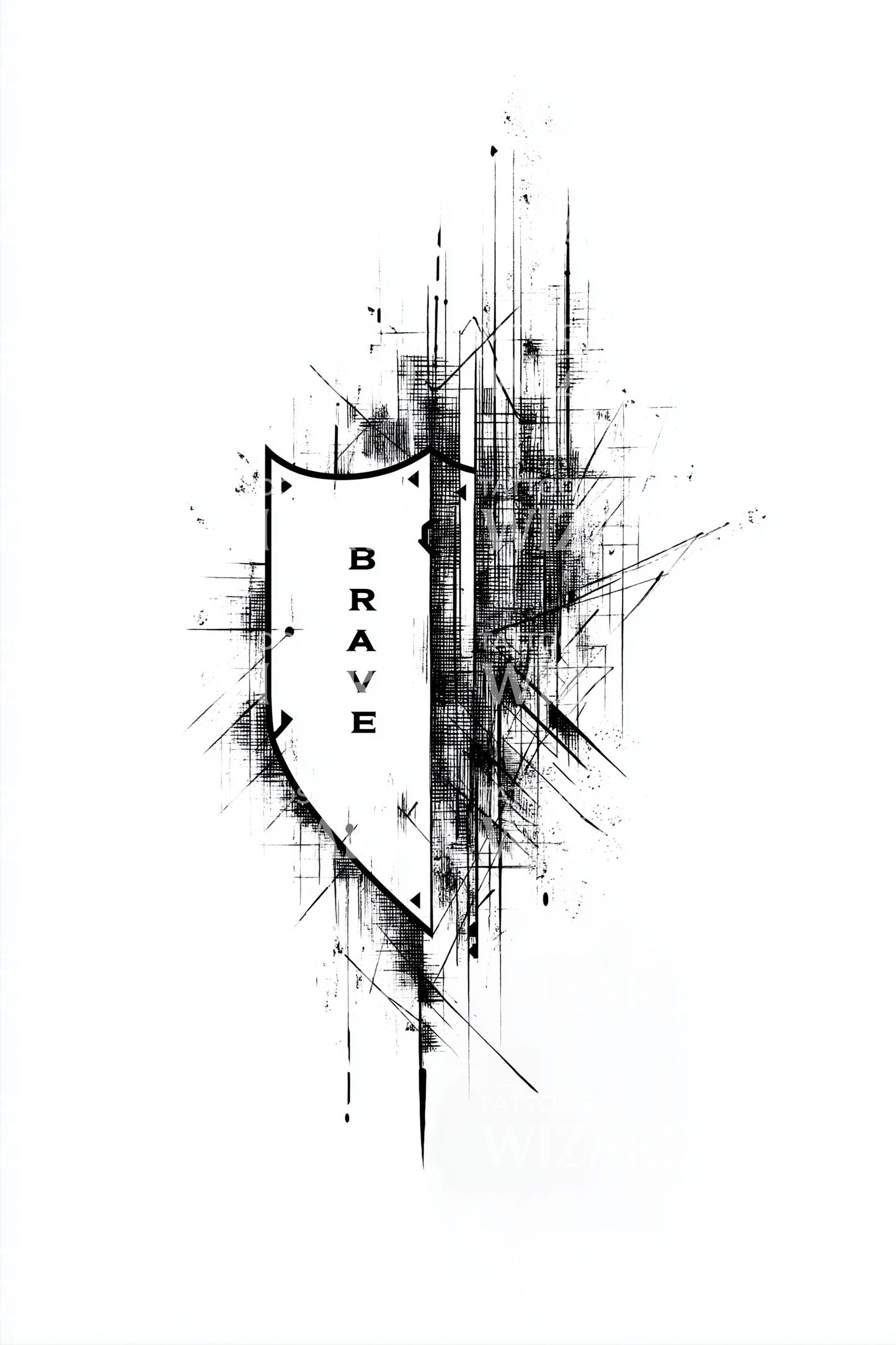 Brave Vertical Crest Tattoo Illustration