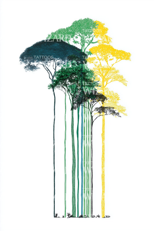Design de Tatuagem Silhueta da Floresta Amazônica Brasileira