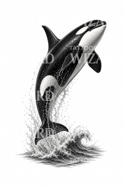 Breaching Orca Black and Grey Tattoo Design