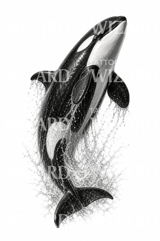 Design per tatuaggio di orca in salto