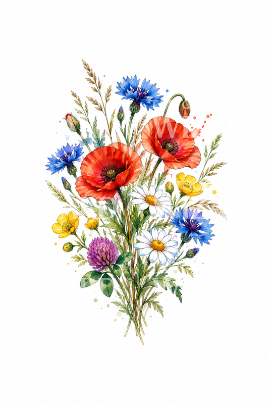 Licht boeket van veldbloemen als tattoo-ontwerp