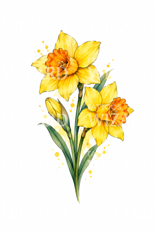 Bright Yellow Daffodil Pair Tattoo Idea