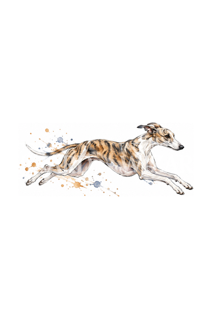 Brindle Whippet Mid Sprint Watercolor Tattoo Design