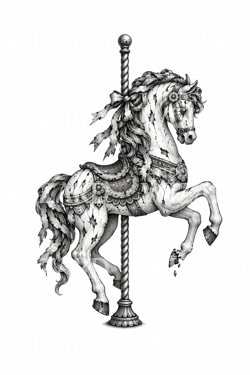 Broken Carousel Horse Dotwork Tattoo