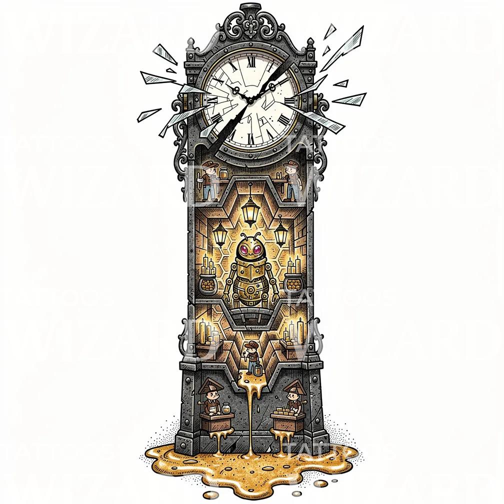 Broken Clock Factory Tattoo Design