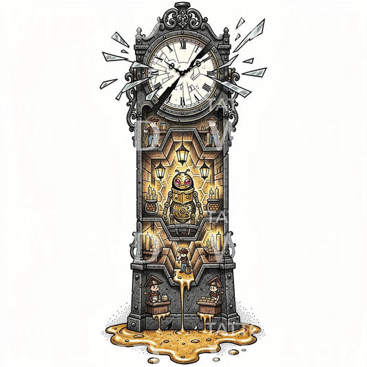 Broken Clock Factory Tattoo Design
