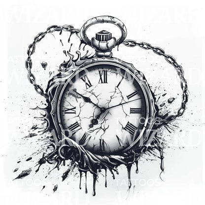 Idea de Tatuaje de Reloj Roto con Cadenas – Tattoos Wizard Designs