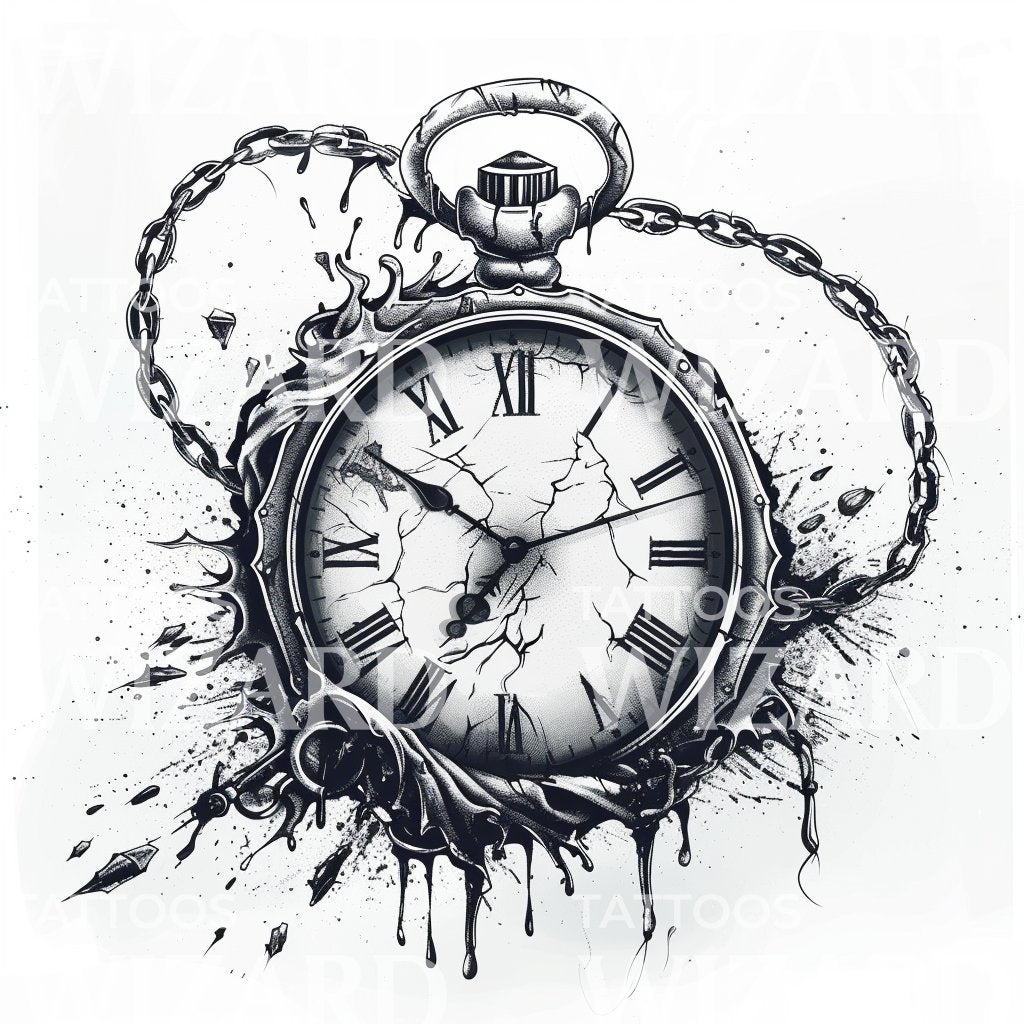 Broken Clock with Chains Tattoo Idea