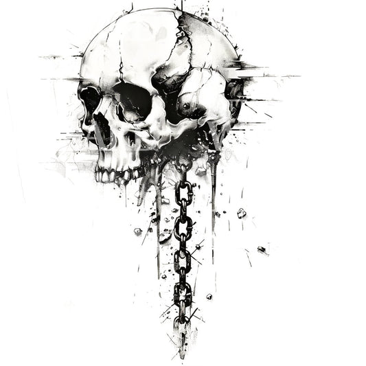 Broken Skull with Hanging Chains Tattoo Design