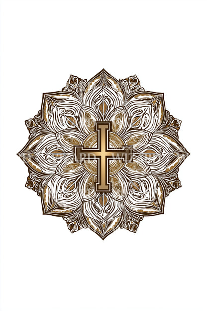 Desenho de Tatuagem de Cruz com Medalhão de Bronze