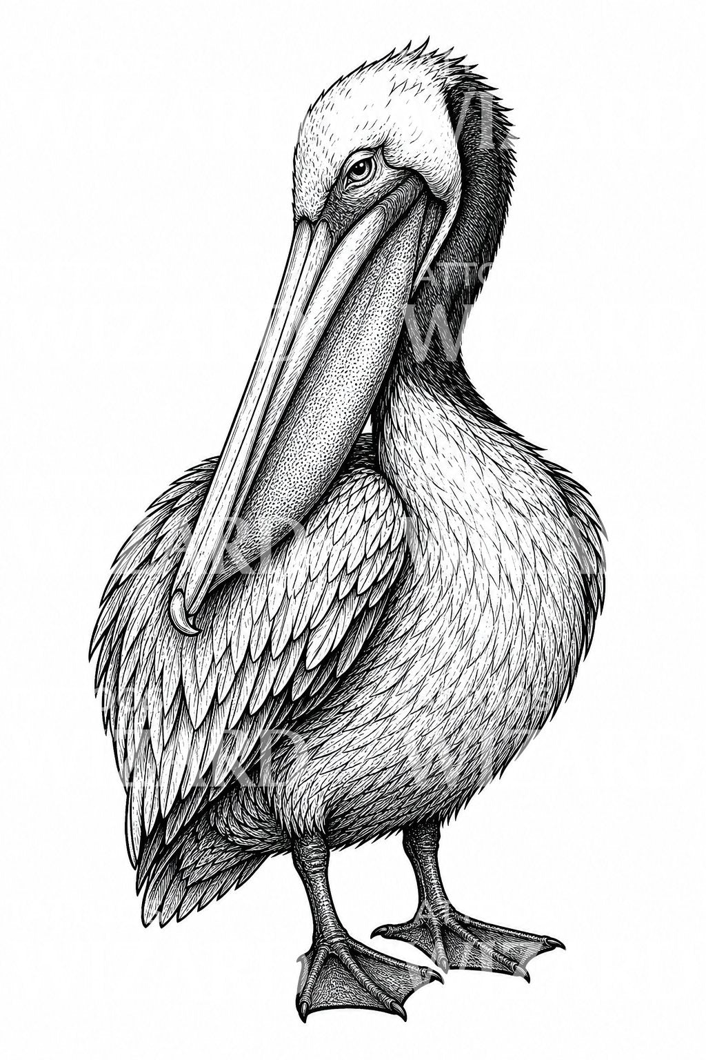 Brown Pelican Tattoo Illustration