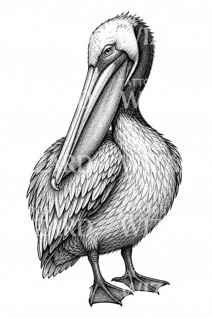 Brown Pelican Tattoo Illustration