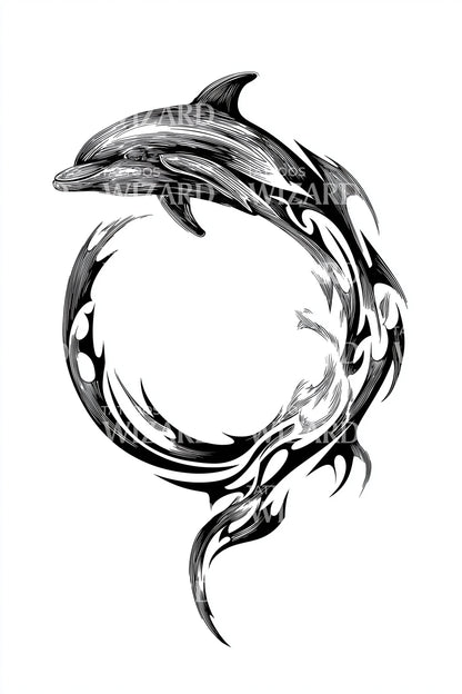 Desain Tato Lingkaran Naga Goresan Kuas
