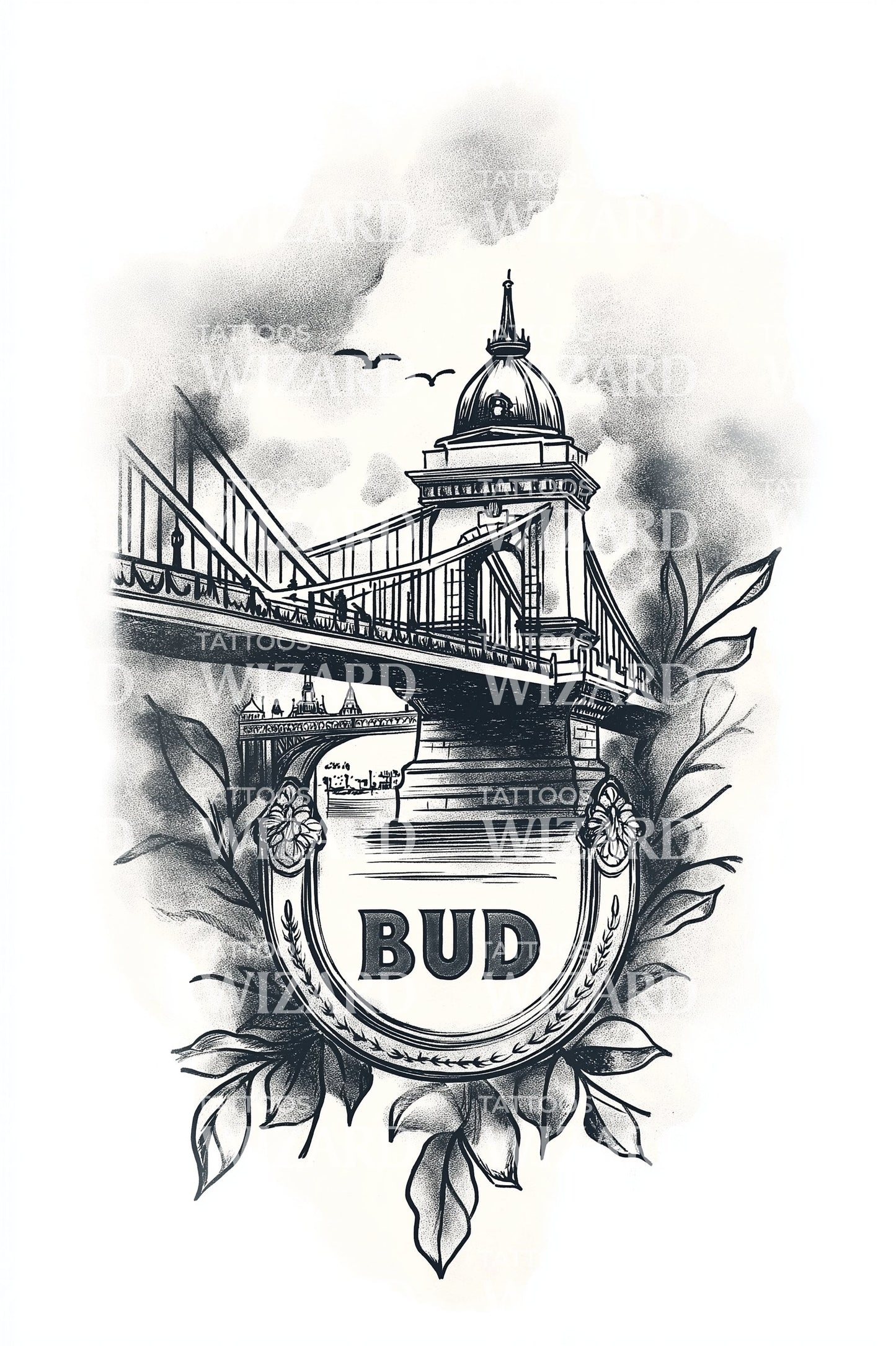 Budapest Bridge Emblem Tattoo Design