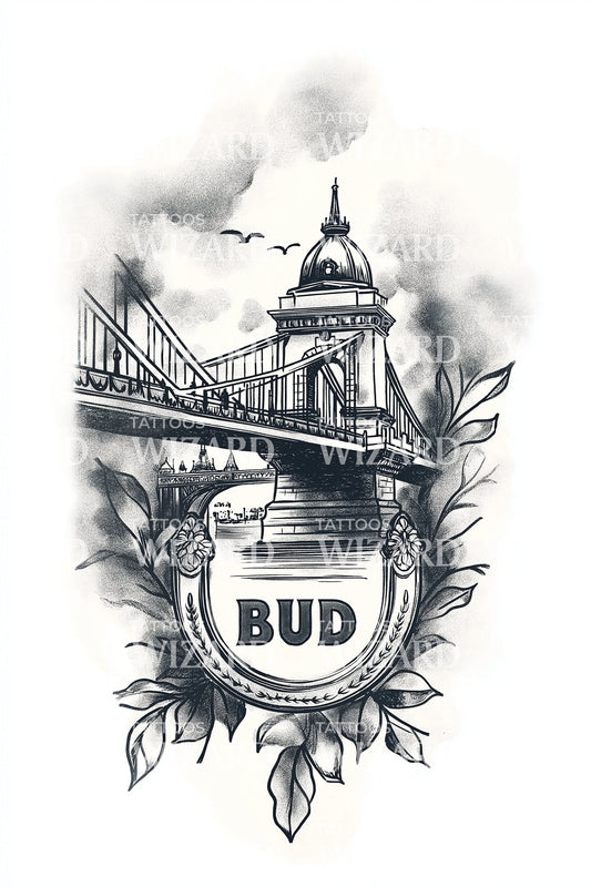 Budapest Bridge Emblem Tattoo Design