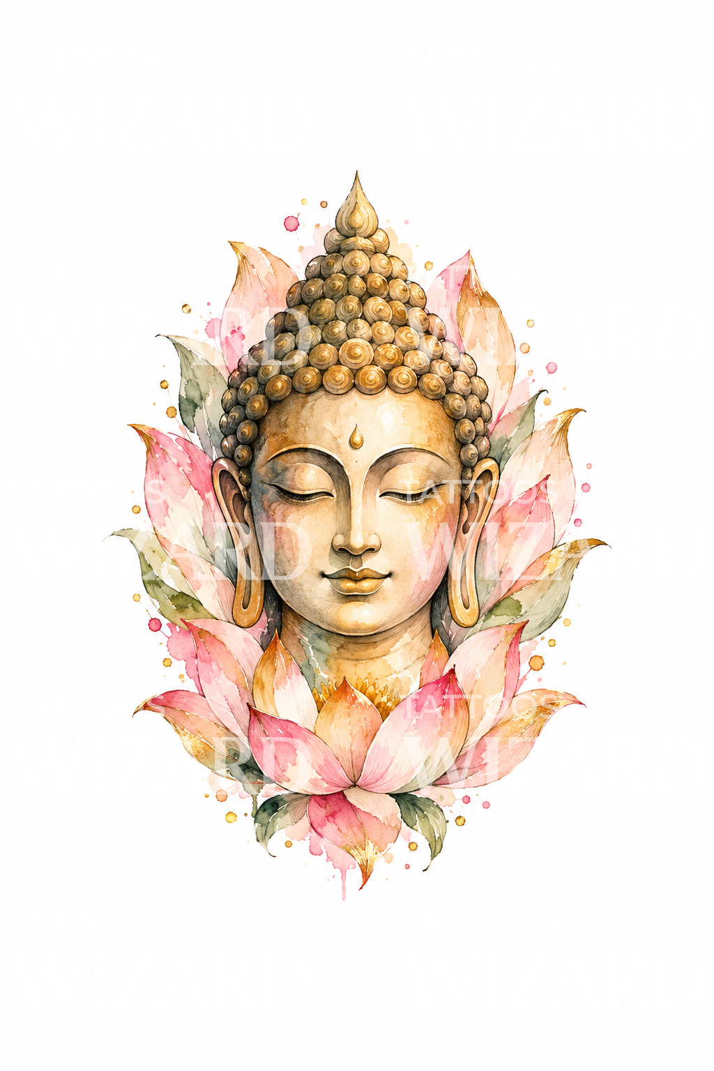 Aquarell-Tattoo-Design mit Buddha-Gesicht im Lotus