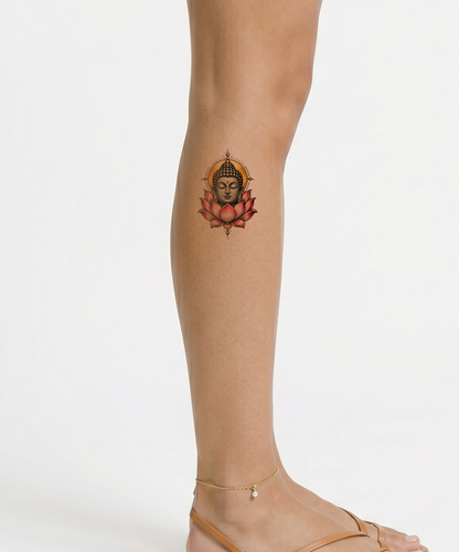 Buddha Head in a Pink Lotus Tattoo Design