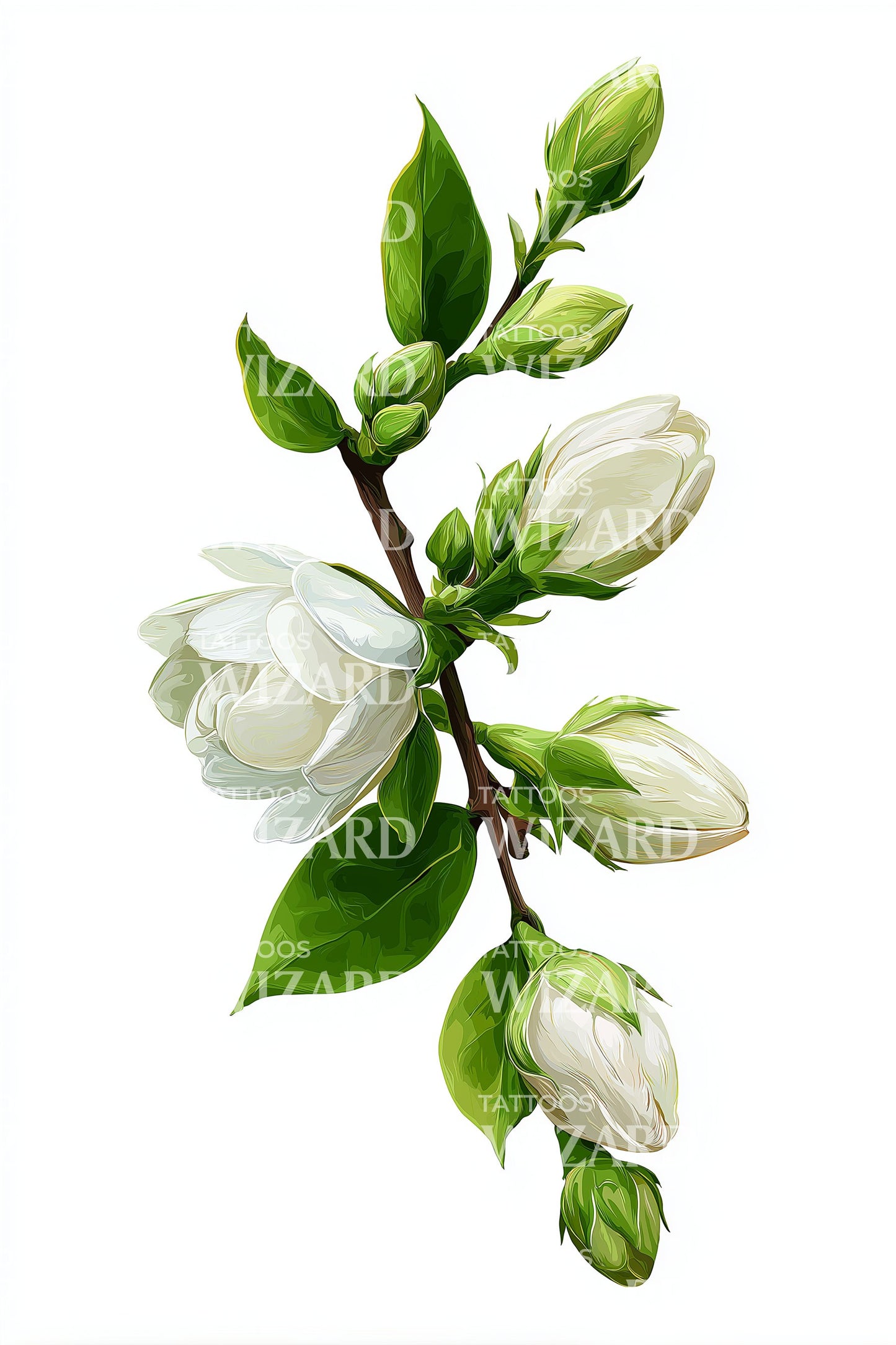 Budding Magnolia Spray Tattoo Design