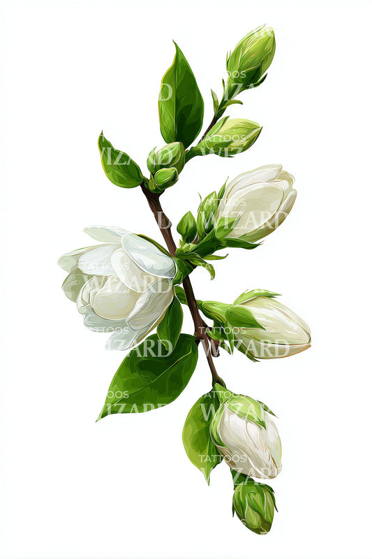 Budding Magnolia Spray Tattoo Design
