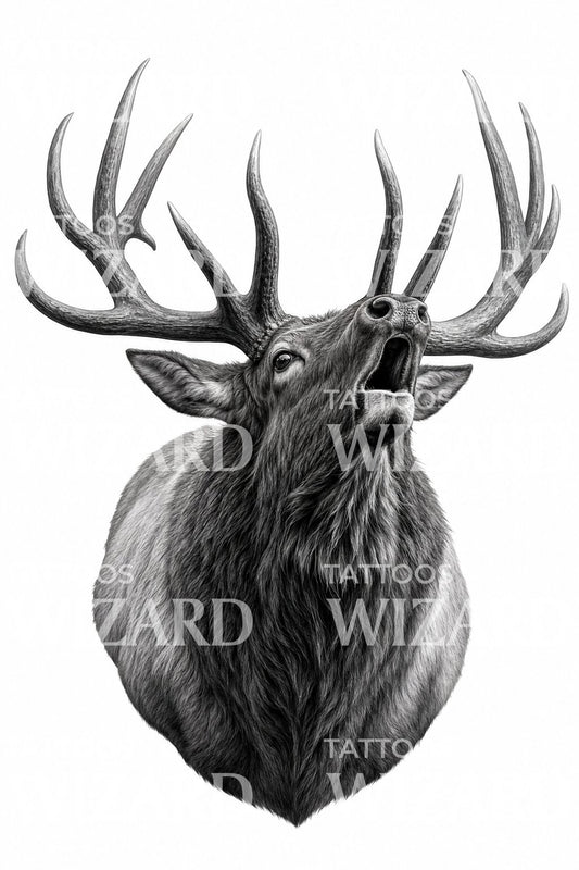 Bugling Bull Elk Tattoo Design