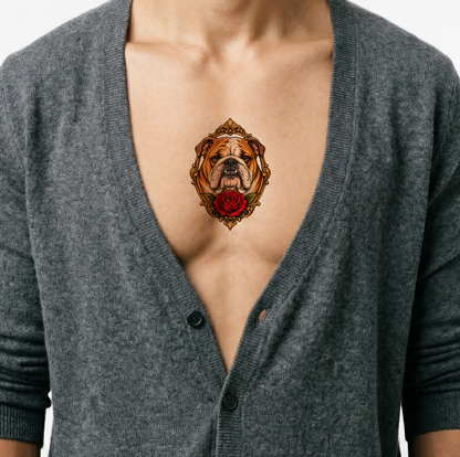 Angol bulldog rózsakeretes tetoválásmintája