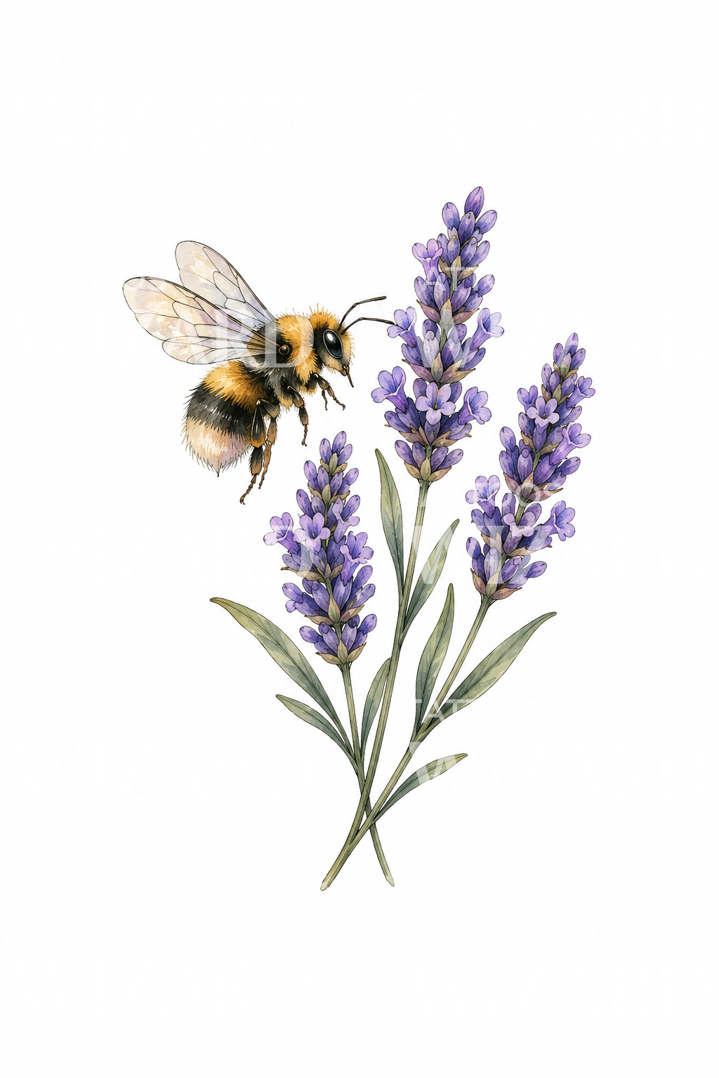 Bumblebee and Lavender Watercolor Tattoo