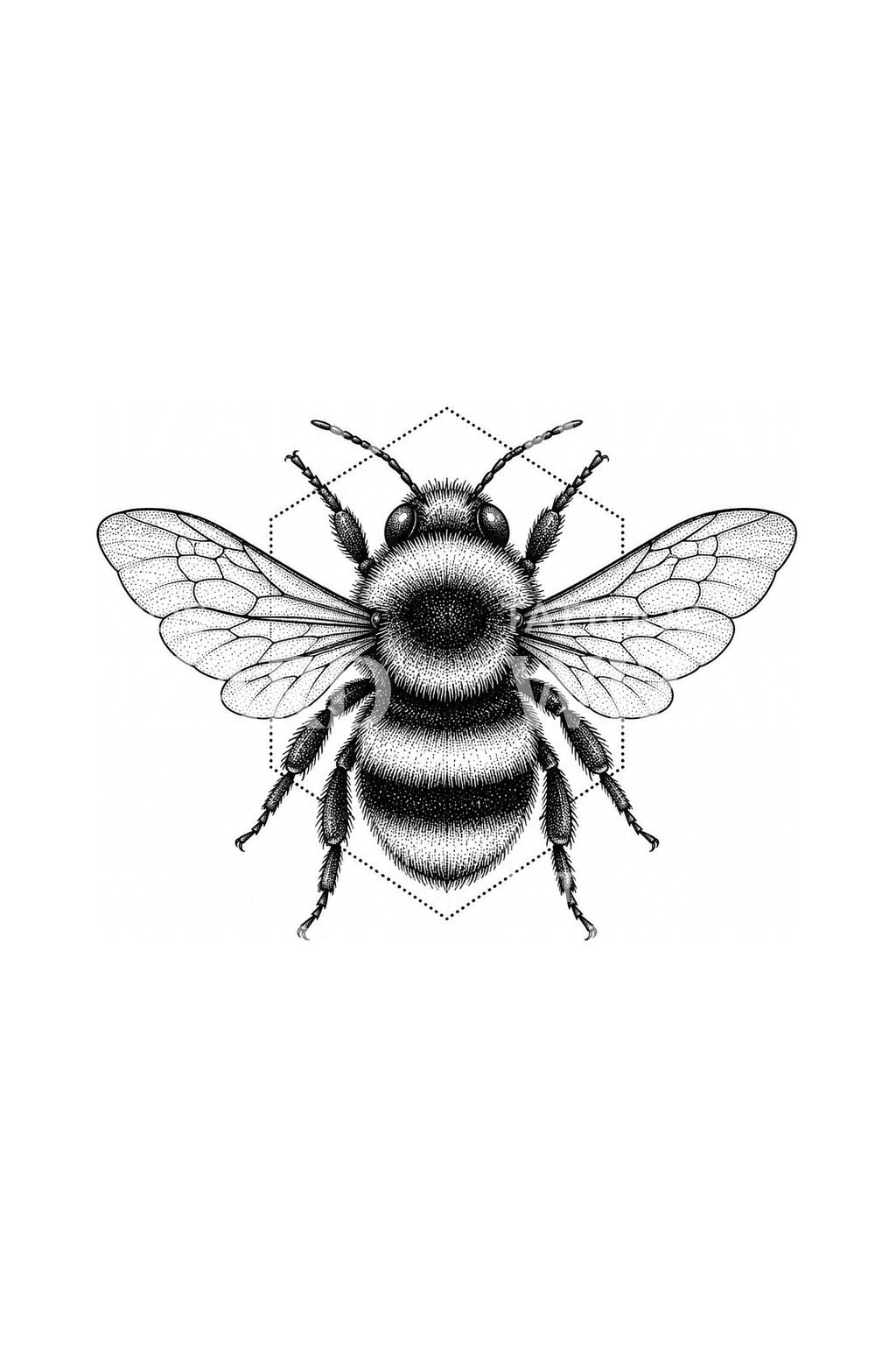 Dotwork tetování čmeláka v hexagonu