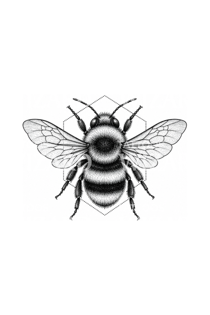 Dotwork tetování čmeláka v hexagonu
