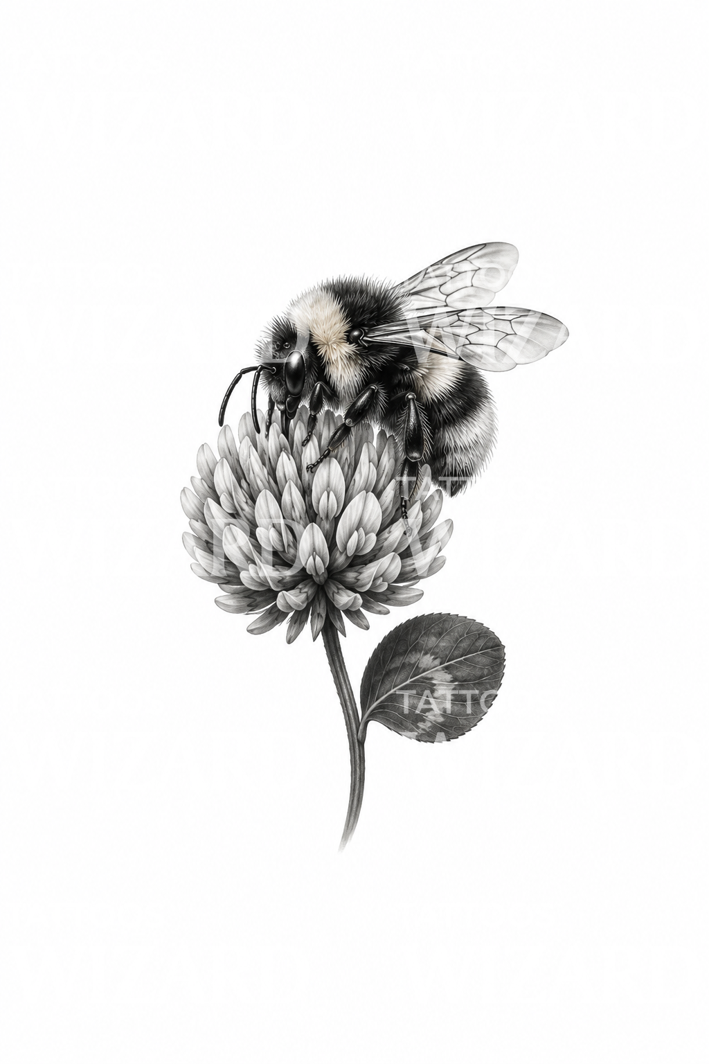 Bumblebee on Clover Blossom Tattoo Design