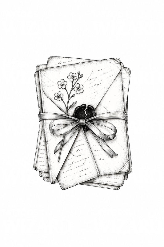 Idea per tatuaggio di un fascio di lettere d’amore