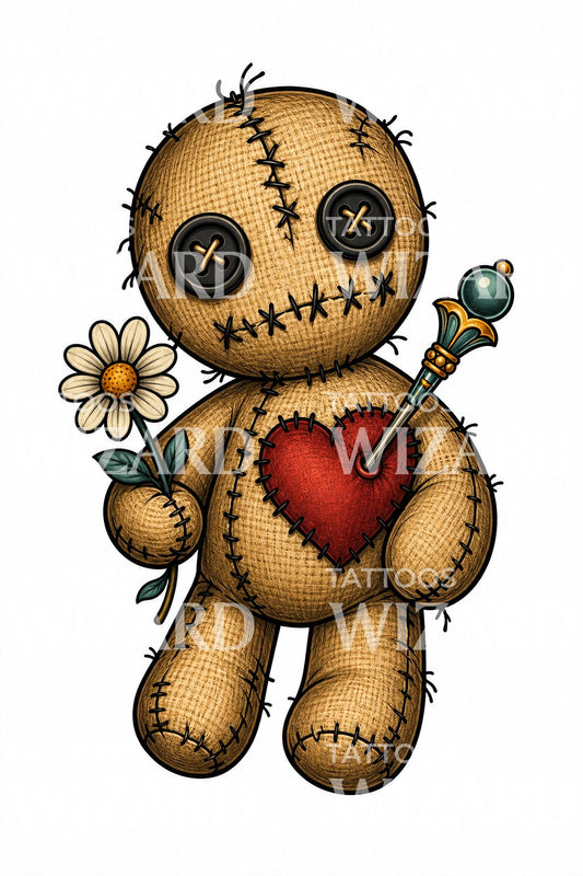 Tattoo-idee met voodoopop van jute