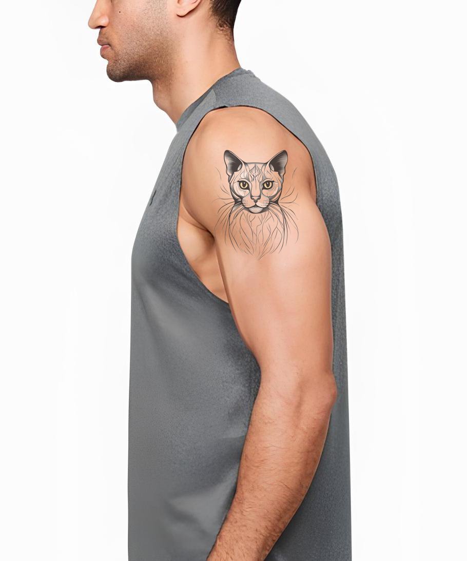 Design de Tatuagem Minimalista de Cabeça de Gato Birmanês