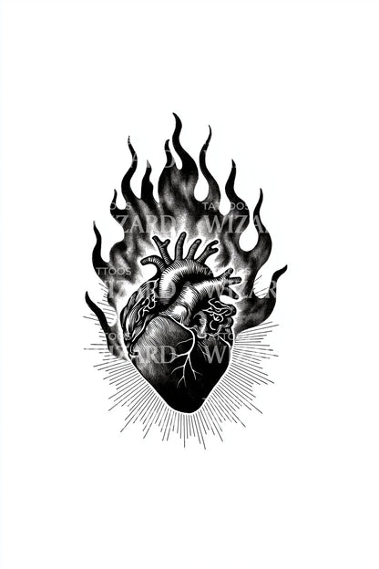 Brennendes Anatomisches Herz Tattoo Design