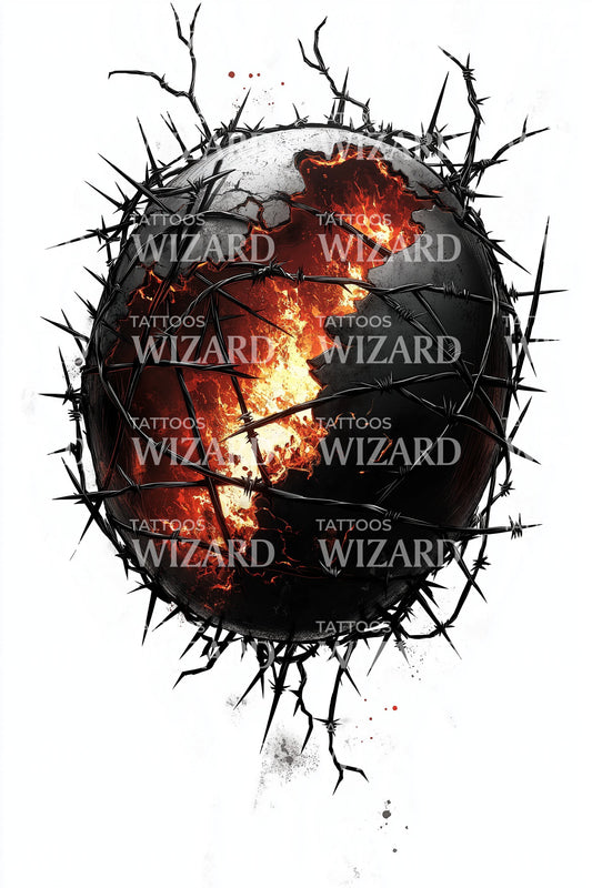 Burning Barbed Sphere Tattoo Design