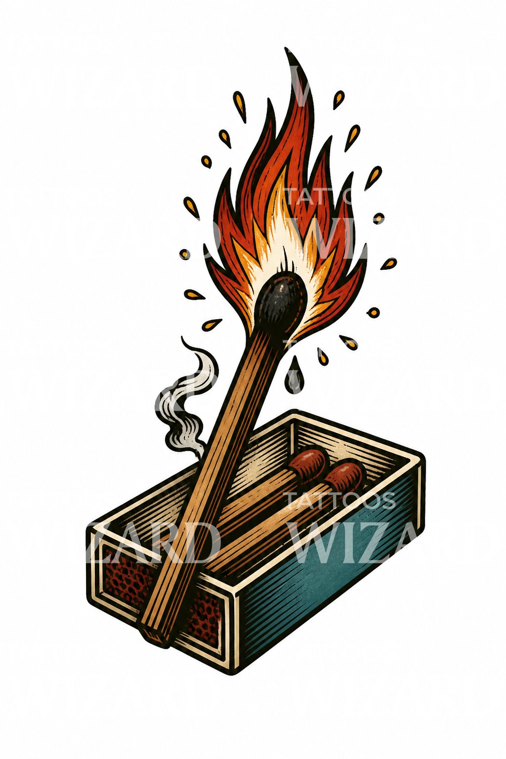 Burning Match and Matchbox Tattoo Design