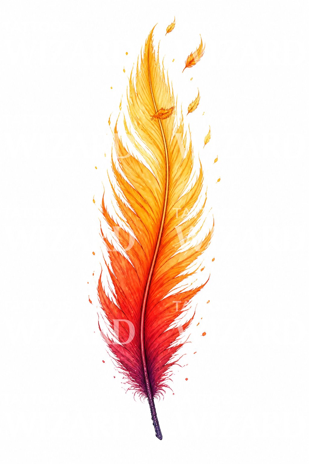 Illustrazione per tatuaggio di una piuma di fenice ardente