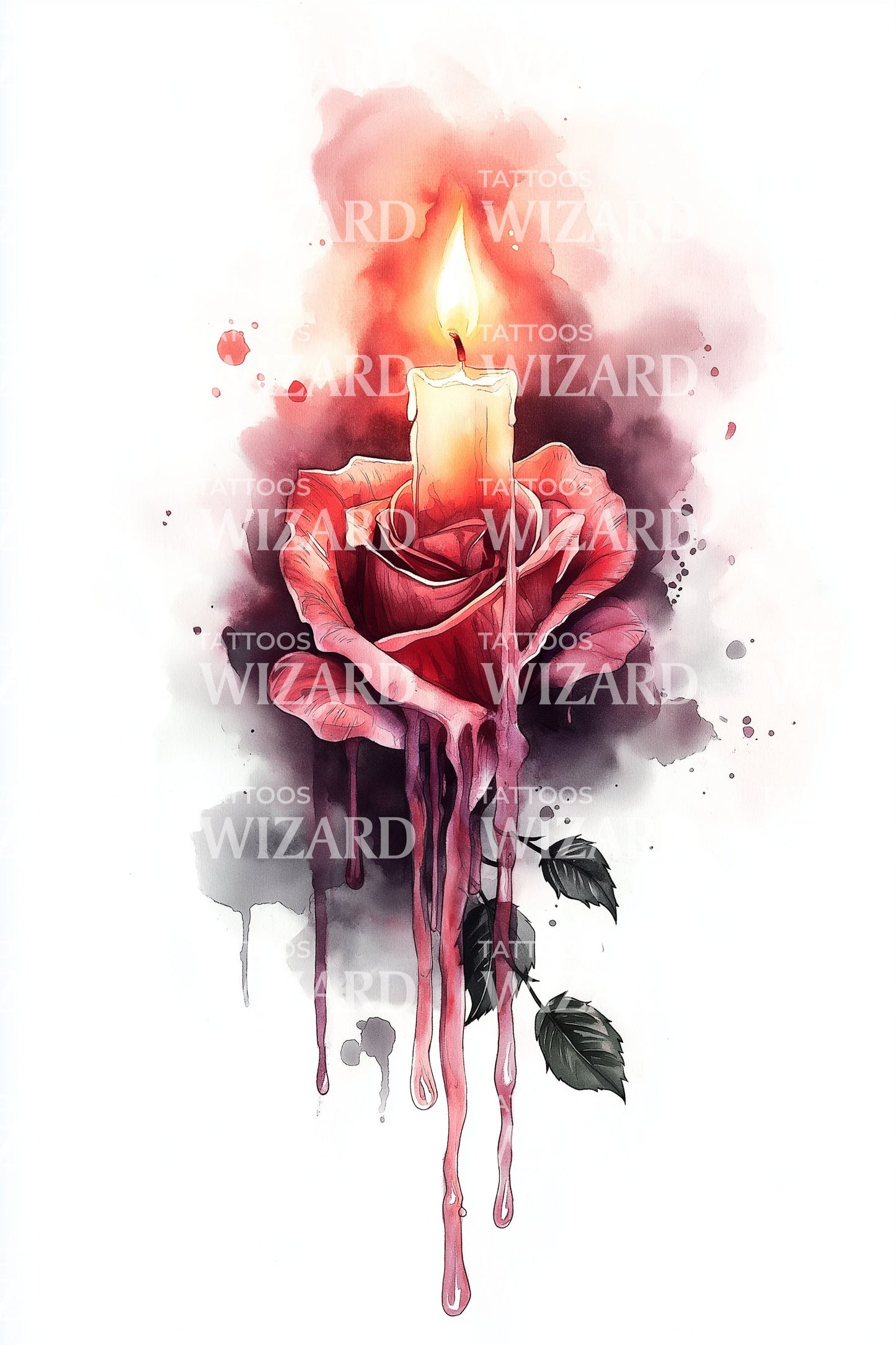 Brandende Roos Kaars Tattoo Ontwerp