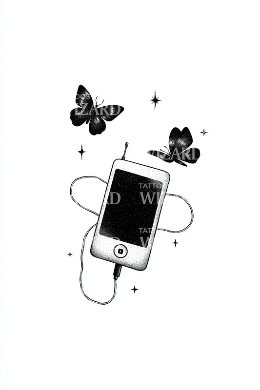 Design de Tatuagem de Borboletas e Tocador de Música