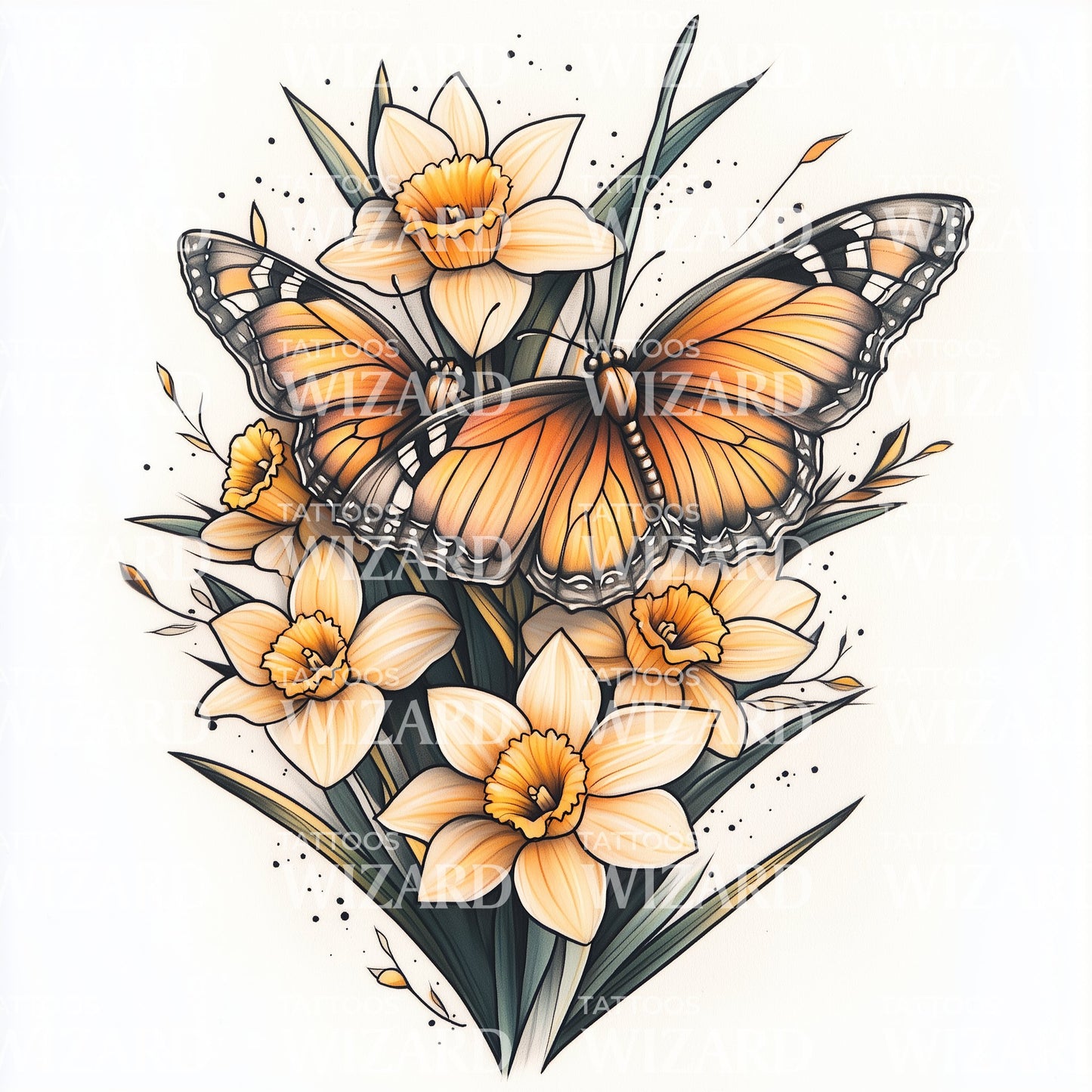 Butterfly and Daffodil New Beginnings Tattoo Idea