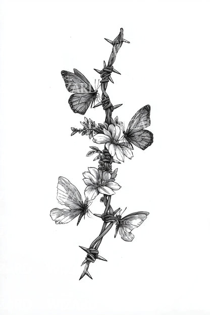 蝴蝶花枝纹身插图