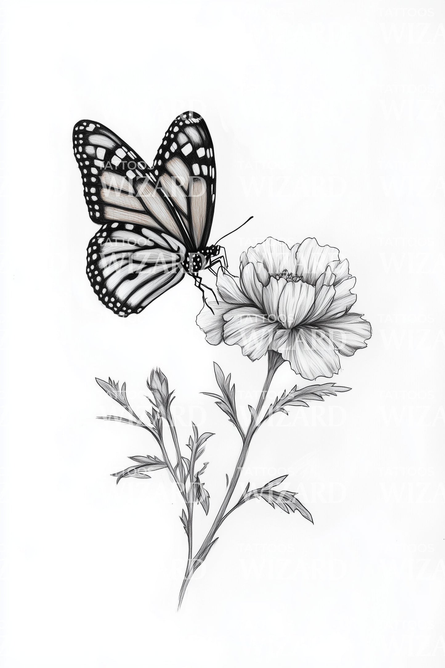 Desain Tato Sketsa Kupu-Kupu Anyelir