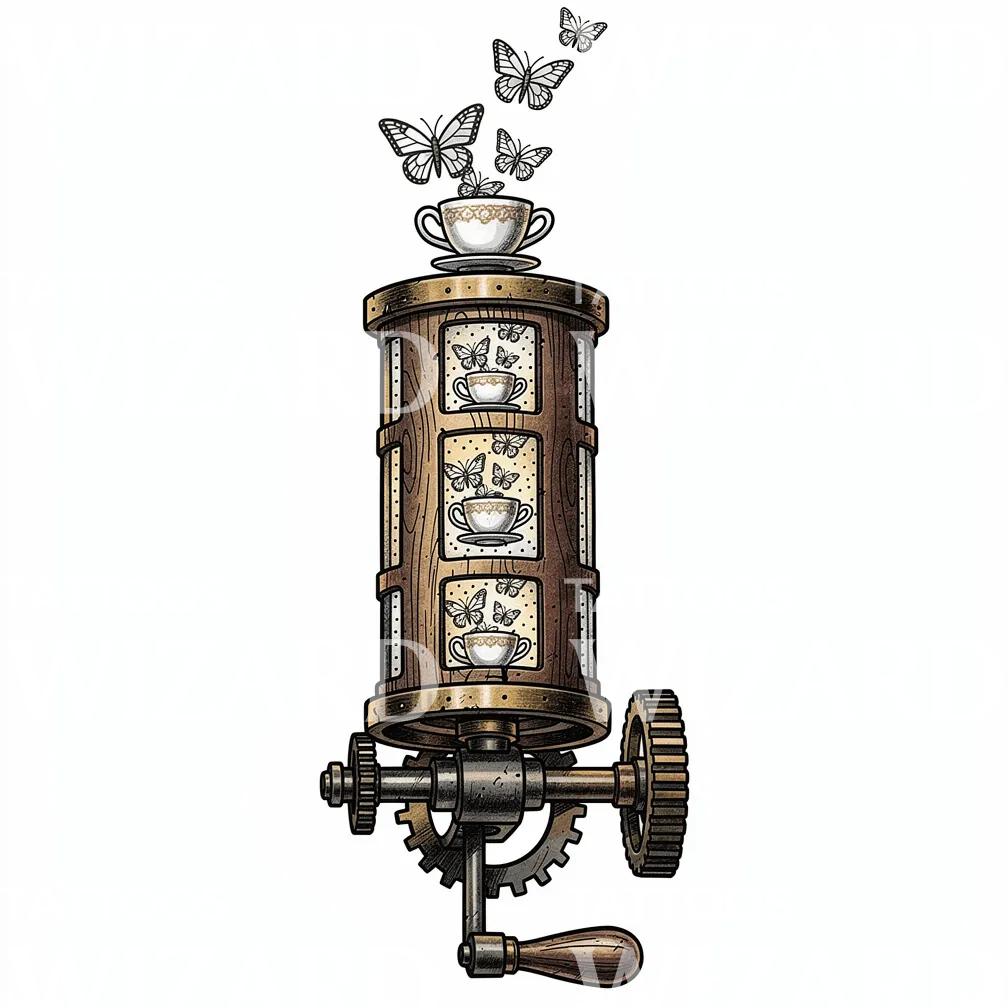 Butterfly Coffee Grinder Tattoo Design