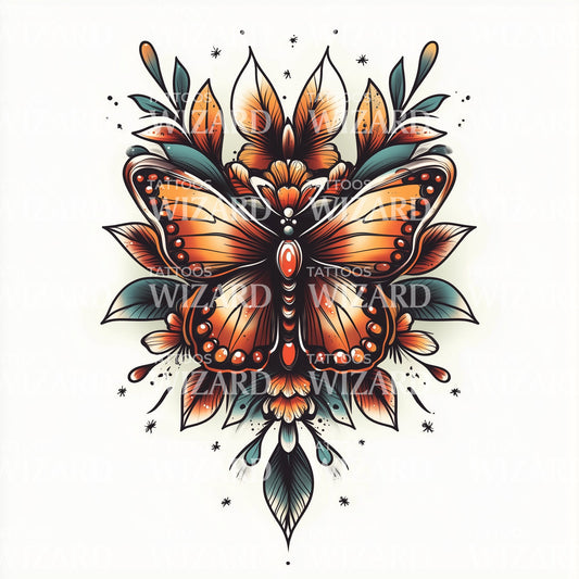 Butterfly Floral Tattoo Design